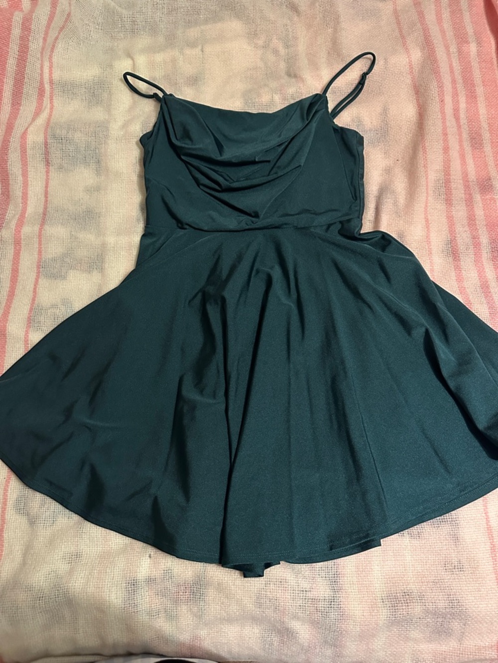 City Studios Teal Green Cowl Neck Spaghetti Strap Mini Dress